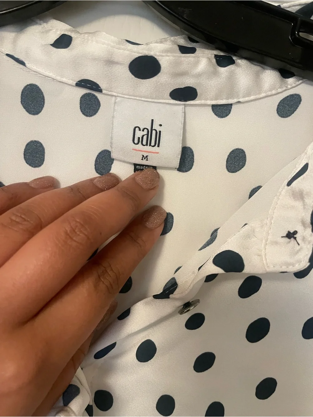 Cabo Polka Dot Ruffle Front Blouse - White with Blue Dots - Picture 3 of 4